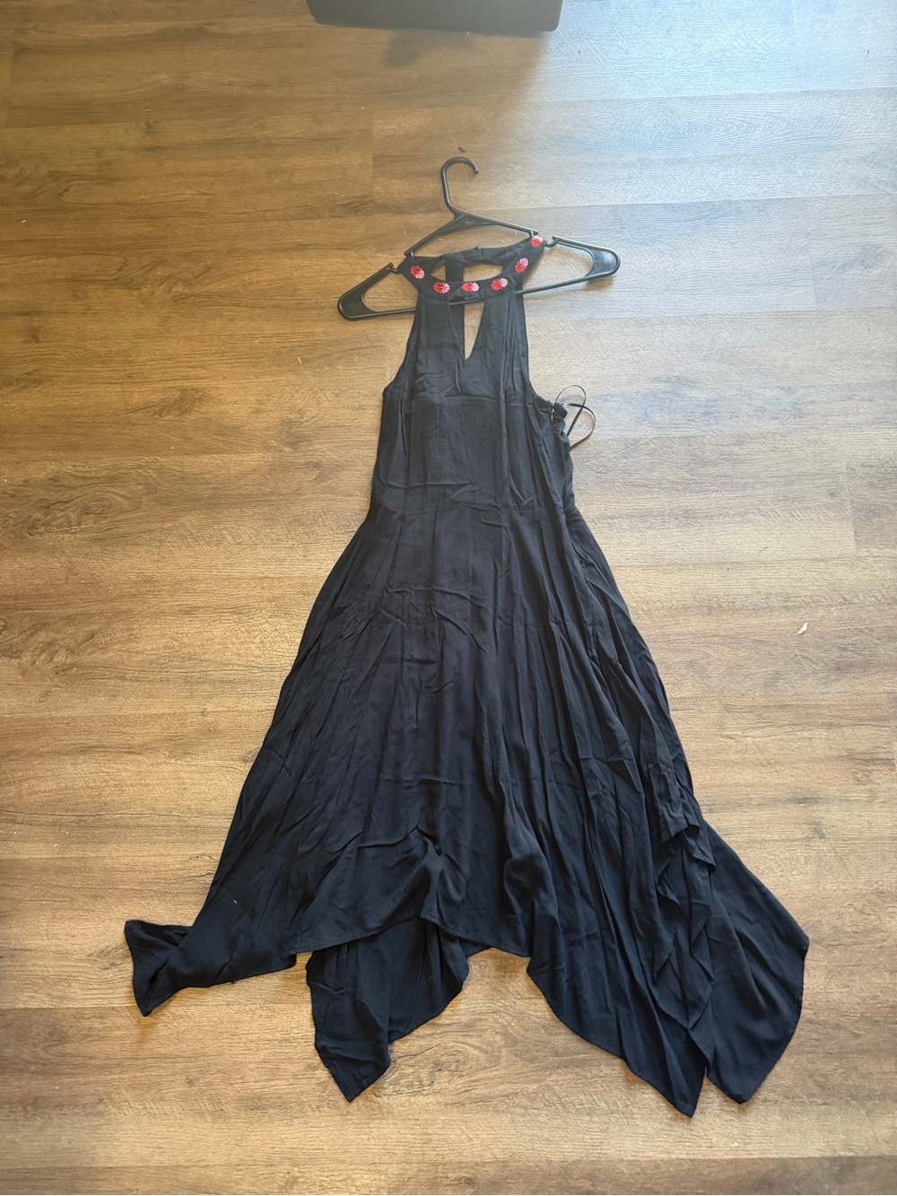 Candie's Black Halter Handkerchief Hem Dress with Pink Accent
